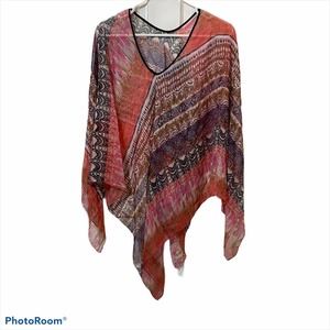 Sheer colorful poncho boho‎ bohemian festival print NWT